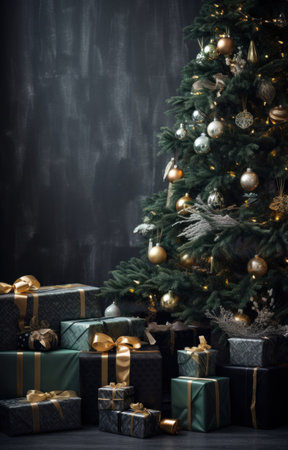christmas presents next to a christmas tree,.の素材