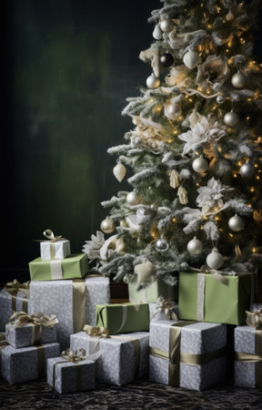 christmas presents next to a christmas tree,.の素材