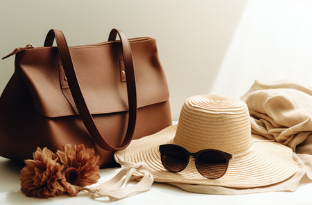 hat, sunnies, bag and sweater sit next to one another.の素材
