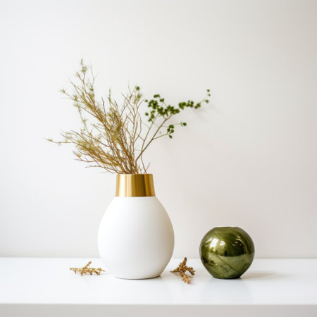 small gold vase with green moss on the topの素材