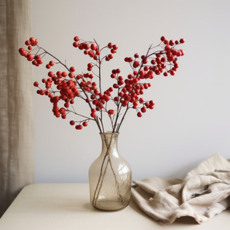 red berries placed in a glass vase.の素材