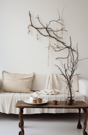 white couch and white tableの素材