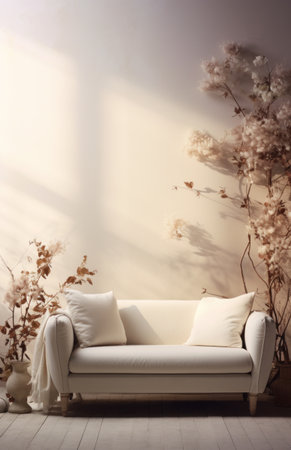 white couch on white rug,の素材