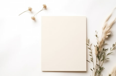 a beige blank card with plants on a white background.の素材