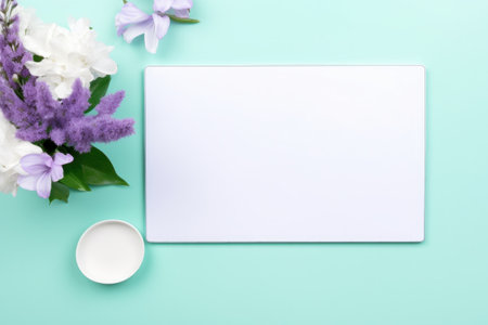 flower, and a pen are in place of flowers and a laptop.の素材