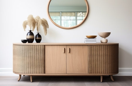 a sideboard with a cabinet and a lamp.の素材