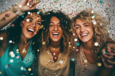 free image of group of women having fun with confettiの素材