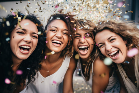 free image of group of women having fun with confettiの素材
