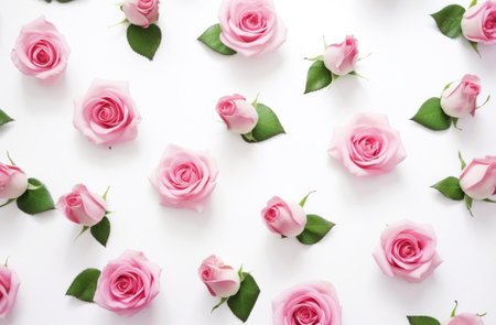 fresh pink roses in a white background.の素材