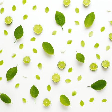 lime leaves and slices with leaves.の素材