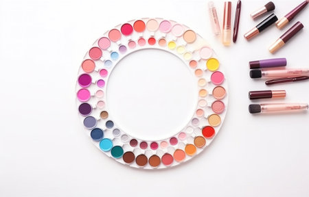 many makeup items are arranged together in a circle.の素材