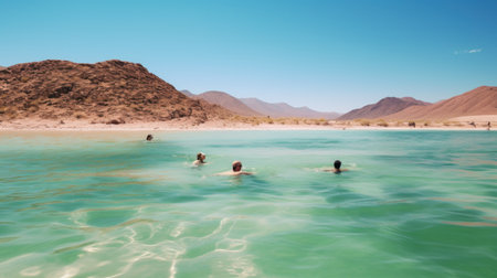 people swimming in the clear blue water of the bosque de boliva.の素材
