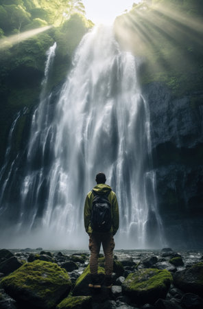 person outside of a waterfallの素材