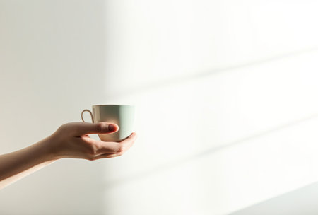 silhouette hands hold a cup of coffee.の素材