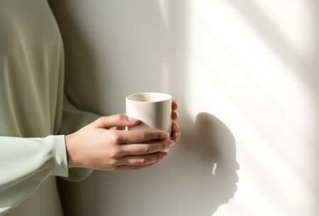 silhouette hands hold a cup of coffee.の素材