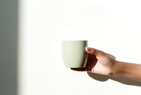 silhouette hands hold a cup of coffee.の素材