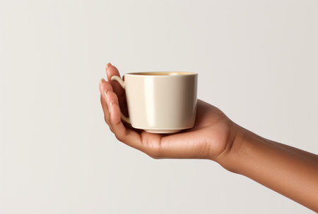 women hands holding a cup of tea.の素材