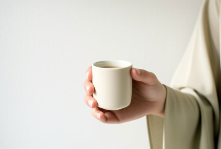 silhouette hands hold a cup of coffee.の素材