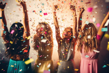 women party celebrating with confetti.の素材