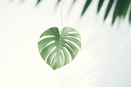 a monstera leaf is seen on a white background.の素材