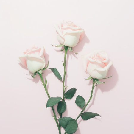 three roses arranged on a white backgroundの素材