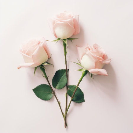 three roses arranged on a white backgroundの素材