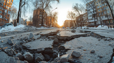 Panoramic photograph with the consequences of an earthquakeの素材