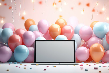 a colorful decorative frame with balloons and confetti,の素材