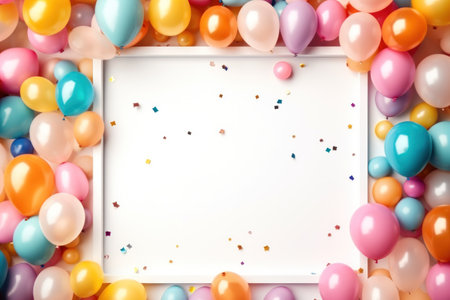 a colorful decorative frame with balloons and confetti,の素材