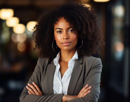 a confident young business woman poses with her arms crossed,の素材
