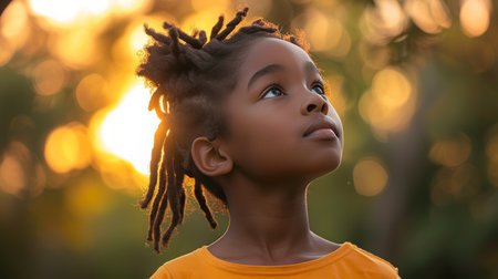 A young girl looking up to her female role models, inspired to break barriersの素材