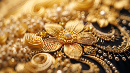 Intricate golden filigree patterns reminiscent of delicate jewelry, showcasing exquisite craftsmanshipの素材