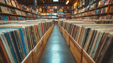 A record store filled with vinyl records, celebrating the nostalgia of analog musicの素材