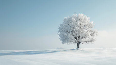 A serene, snowy landscape with pristine white expanses, exemplifying minimalist purity in winterの素材