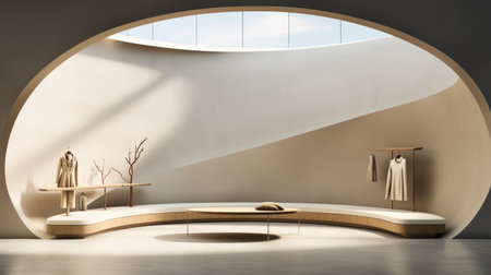A minimalist luxury retail store with a clean design and designer fashion displaysの素材