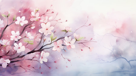 A pastel watercolor wash, evoking the gentle arrival of spring with soft, blurred huesの素材