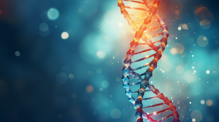 An artistic rendering of a DNA double helix, illustrating genetic research and innovationの素材
