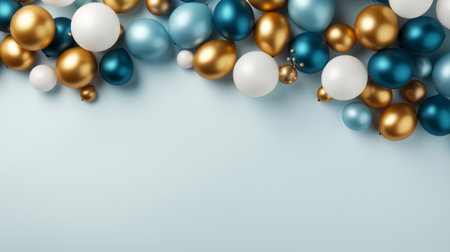 abstract minimalist background with blue and gold balloons frameの素材