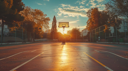 A basketball court at sunset, where athletes chase their dreams.の素材