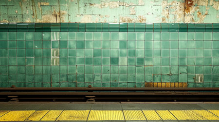 A close-up of a subway station's textured tiles, showing the tactile essence of urban transit.の素材