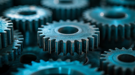 A close-up of gears and cogs, symbolizing the seamless machinery of innovation.の素材