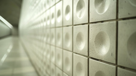 A close-up of a subway station's textured tiles, showing the tactile essence of urban transit.の素材