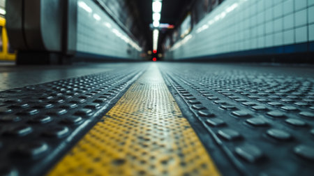 A close-up of a subway station's textured tiles, showing the tactile essence of urban transit.の素材