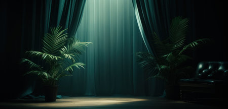 a green room with palm leaves and shadows,の素材