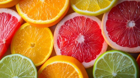 A mosaic of vibrant fruit slices, highlighting the importance of nutritionの素材