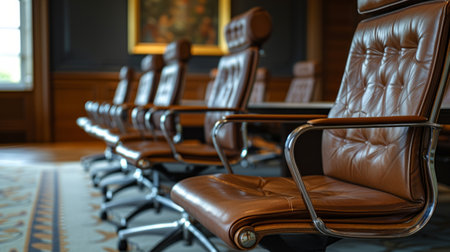 A professional meeting room with leather chairs, exemplifying corporate decision-makingの素材