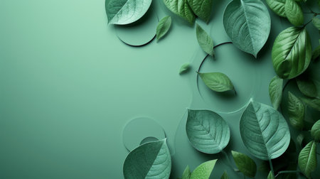 Geometric shapes in soothing shades of green, promoting eco-friendly beauty.の素材