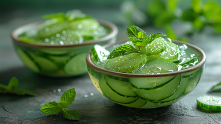 A refreshing cucumber and mint jelly salad, offering a unique twist on traditional gelatin desserts.の素材