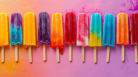 Bold popsicle illustrations on a bright canvas bring a playful and summery vibe to the scene.の素材