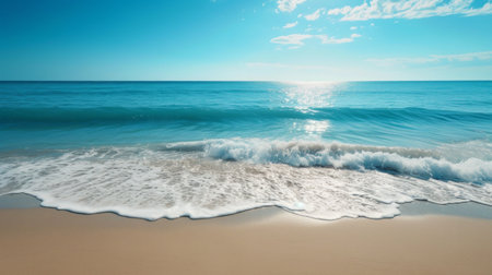 A clean, azure background with subtle waves captures the essence of a seaside getaway.の素材